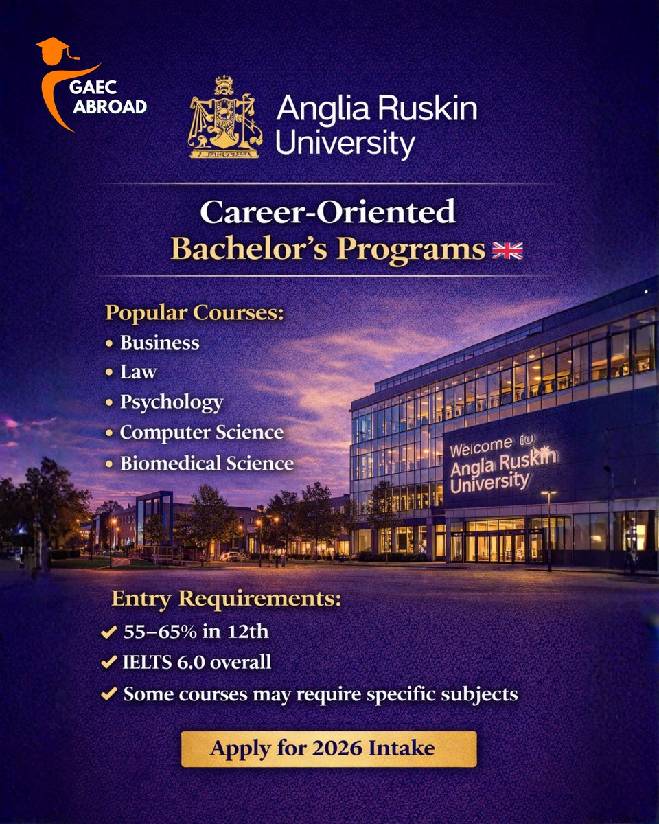 GAECABROAD's tweet photo. ���🇧 Study Your Bachelor’s in the UK – September 2026 Intake Open!
Missed IIT / NIT / NEET? Don’t worry — your global future is still waiting. 🌍
🎓 Study at top UK universities like Anglia Ruskin University, Coventry University, University of Greenwich, University of Hertfordshire https://t.co/OpfKW673P9