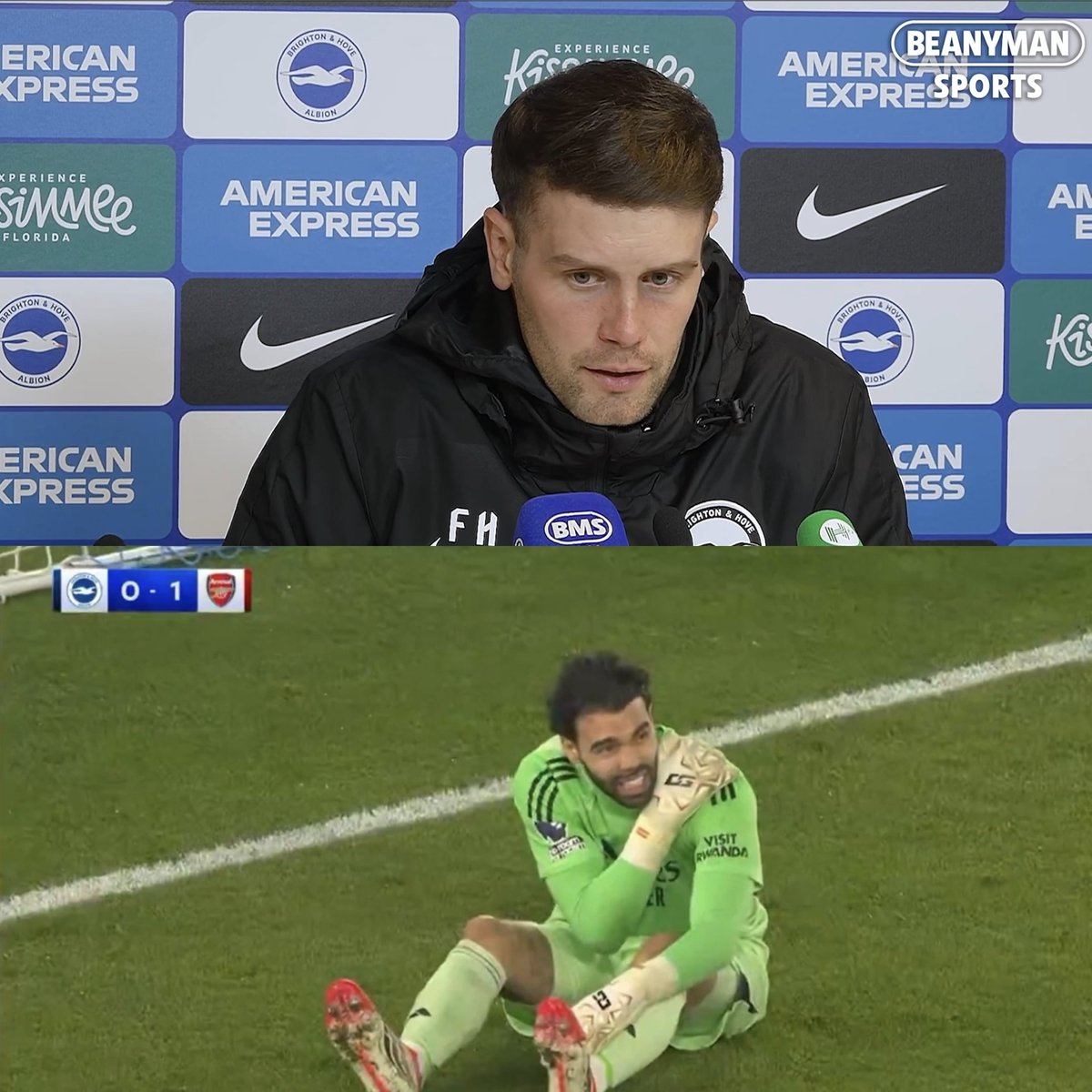 🗣️ Fabian Hürzeler murka dengan 'taktik' mengulur waktu Arsenal.

"Saya hanya tanya satu hal. Pernahkah Anda melihat dalam satu pertandingan Premier League seorang penjaga gawang jatuh sampai tiga kali? Tidak? Kita sebaiknya tidak membuang terlalu banyak kata untuk membahas itu.