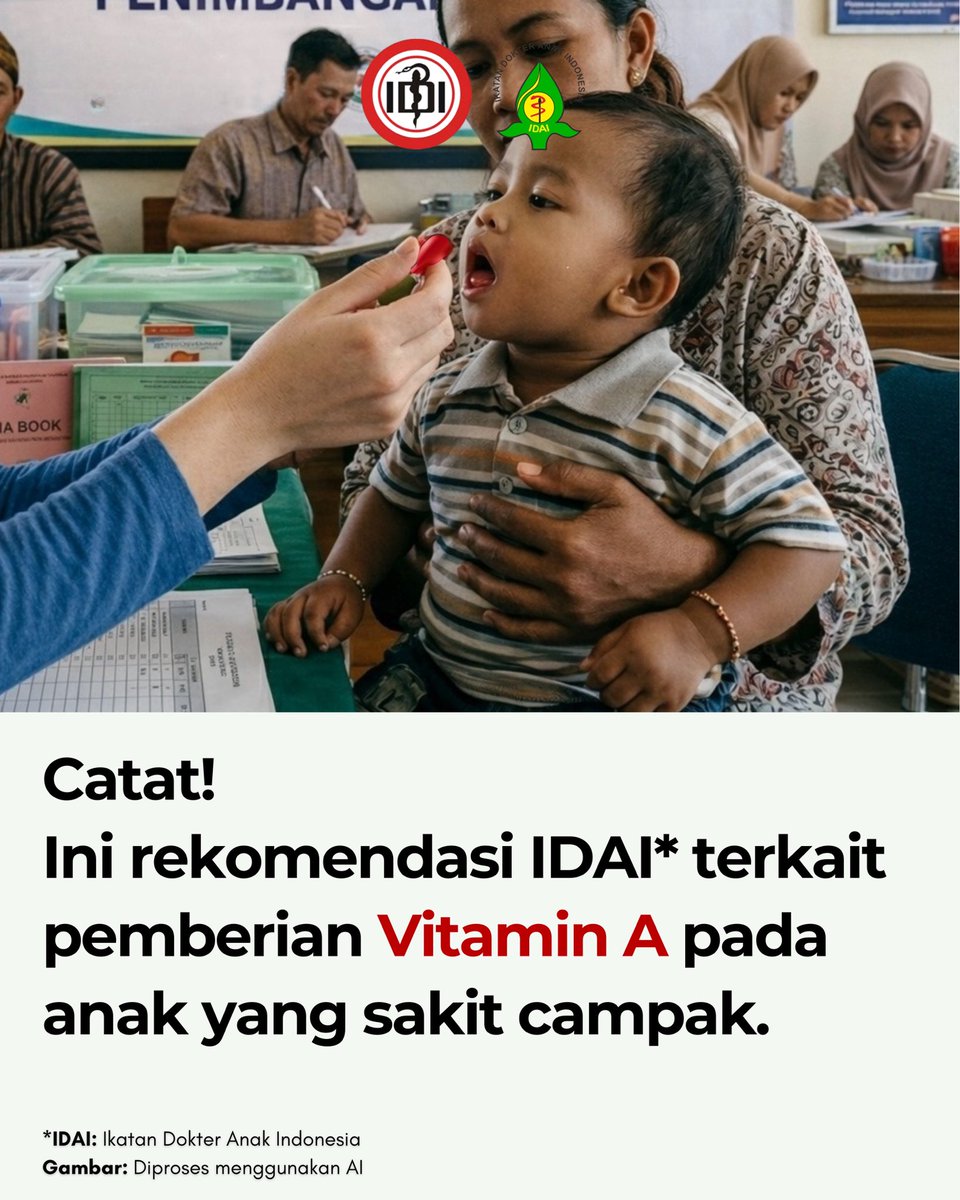 idai_tweets's tweet image. Catat Bapak Ibu!
Ini rekomendasi IDAI terkait pemberian Vitamin A pada anak yang sakit campak.

Pak,Bu, tetap waspada ya.

#WabahCampak
#ImunisasiLengkap
#IDAI
#IndonesianPediatricSociety