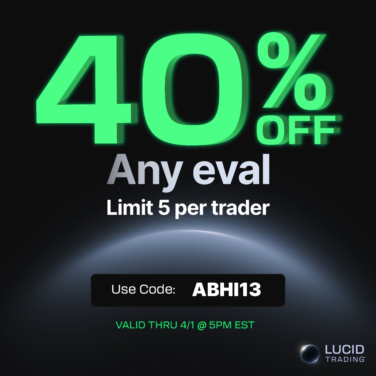 Welcome to Day - 17 in Life of Full Time Trader ♥️

Wishing you all Happy Holi 🥳

🚨Use Code - “ABHI13” for max discount while buying accounts with @tradinglucid <a href="/GoatFunded/">Goat Funded Trader</a> <a href="/goat_funded/">Goat Funded Trader</a> ❤️

Or 

🚨 Directly buy accounts via link 👇

✅ lucidtrading.com/ref/AbhilakshF…

✅