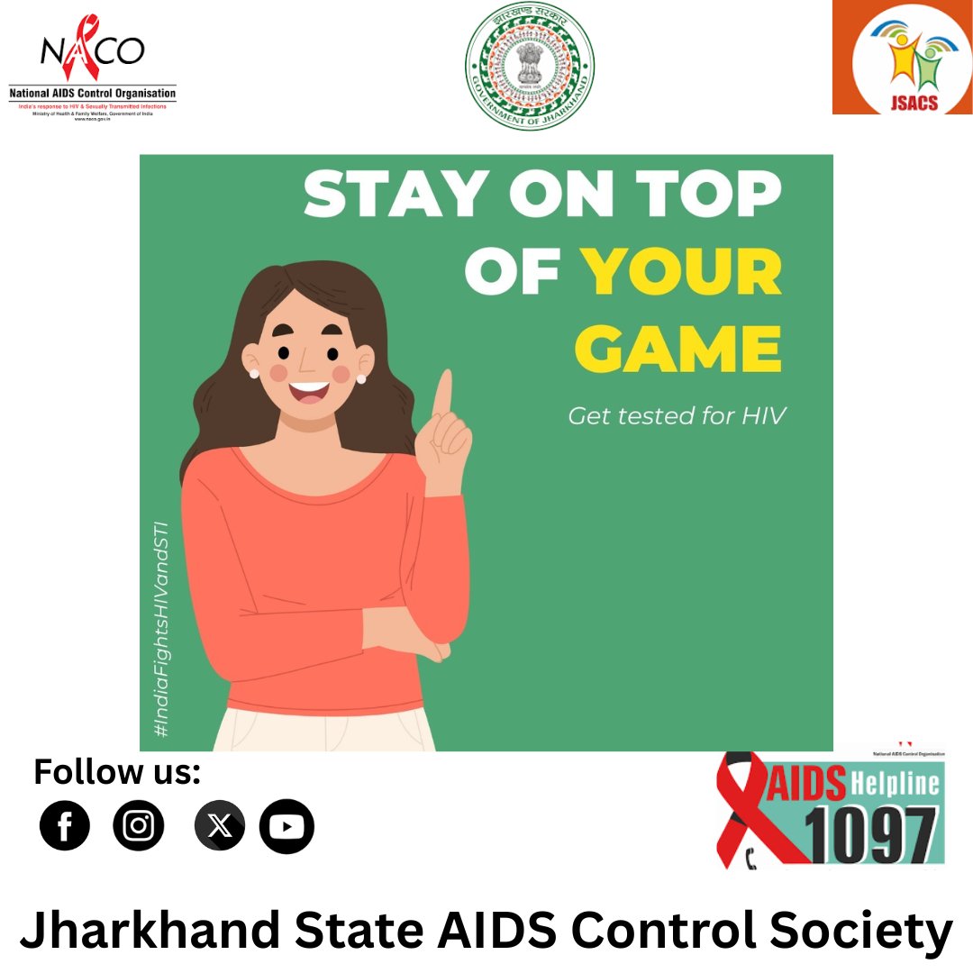 JharkhandAids's tweet image. Regular HIV testing keeps us healthy, confident, and informed.  Let’s break the stigma, support each other, and spread the word: early testing saves lives. #IndiaFightsHIV #KnowYourStatus