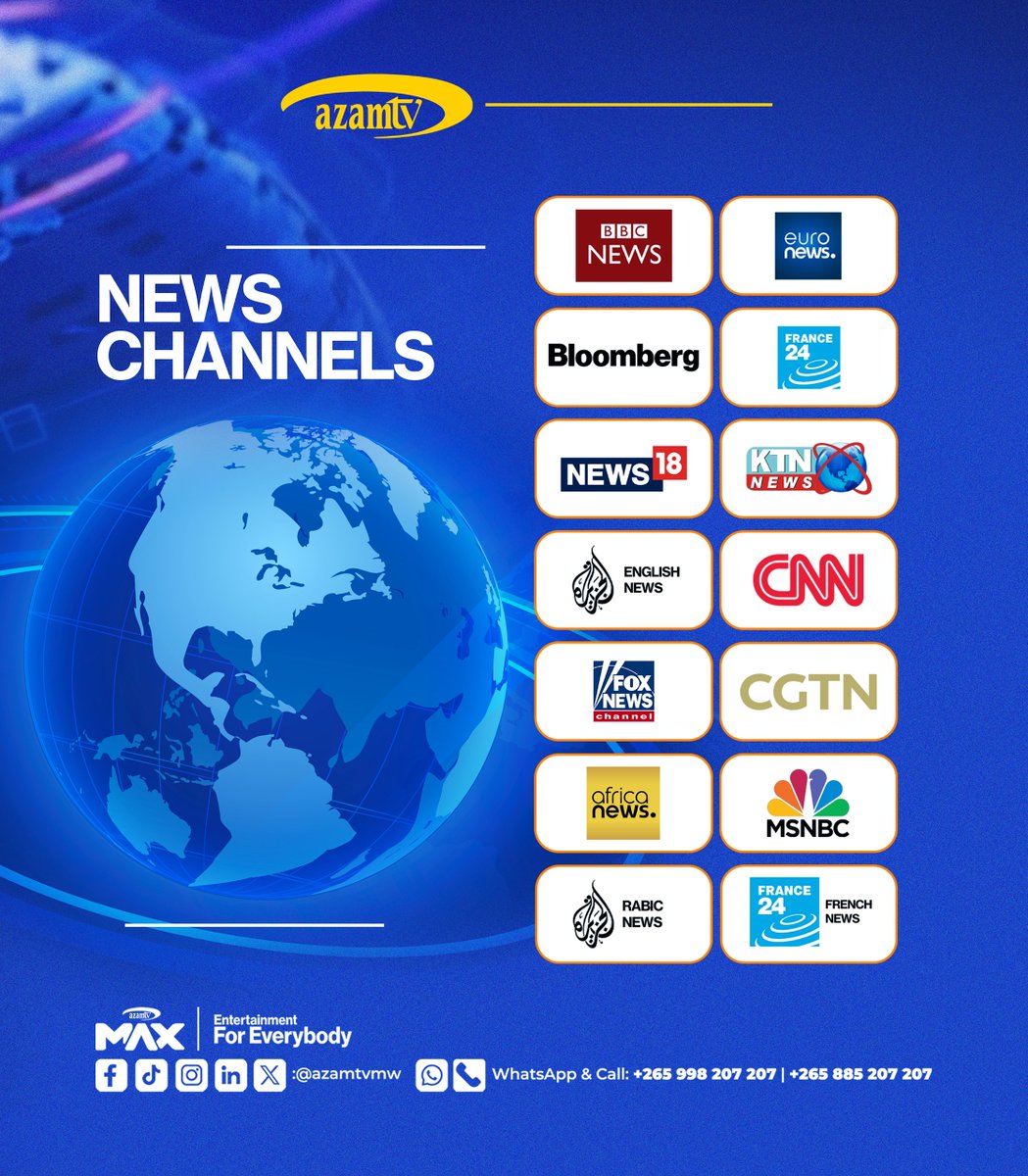 Azamtv_MW's tweet image. 📷 Stay Informed with Azam TV News Channels!
Get the latest updates, breaking news, and in-depth analysis from trusted local and international sources — all in one place.
Stay ahead. Stay connected. Stay informed.
📷 Only on Azam TV.
#azamtv
#news
#NewsYouCanTrust
#StayInformed