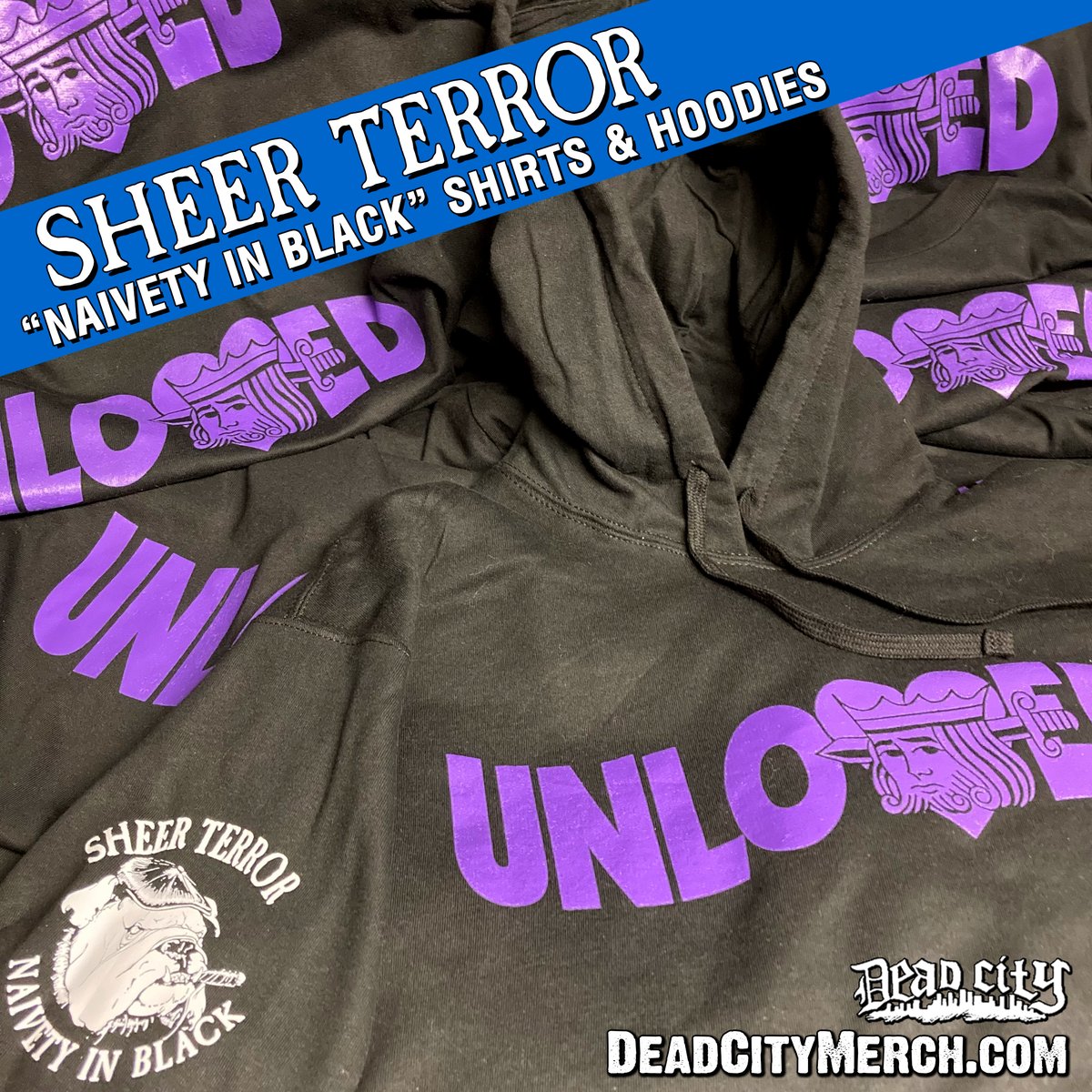 SHEER TERROR “Naivety In Black” Limited Edition Shirts and Hoodies at deadcitymerch.com
SHIPPING NOW! VERY FEW LEFT!
@officialsheerterror @djdontlikeu @johnny_eggz @hank_hell @johnbesserdrums <a href="/deadcityrecords/">Dead City Records</a> 
Printed by <a href="/monsterinktees/">Monster Ink Tees</a>