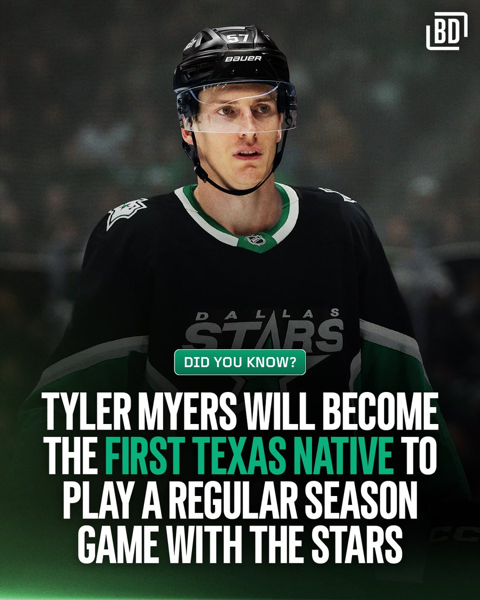 BarDown's tweet photo. On top of being the first No. 57 in team history, the Houston-born Myers is set to become the only Texas native to suit up for the Stars in a regular season game. 😳

(H/T @samnestler) https://t.co/ui05mDkSDt