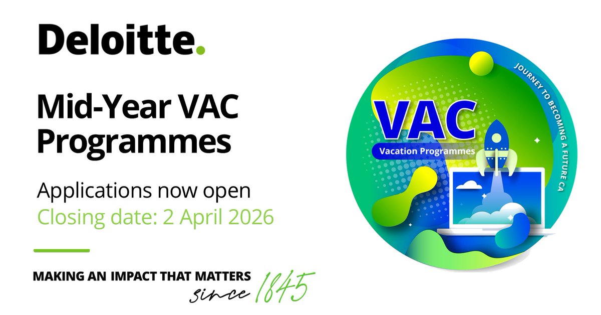 📣 Calling all future CAs! Our Mid-Year VAC Programmes kick off soon in Windhoek. Applications are OPEN! This is a great opportunity to jumpstart your CA journey with Deloitte!

🚀Get ready to gain valuable experience and network with top professionals.
⏰Don’t miss out!