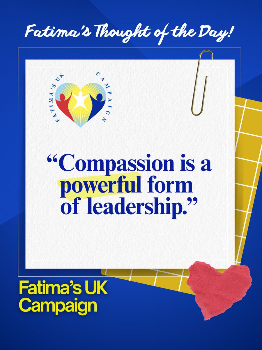 FatimaWh1tbread's tweet image. Fatima’s Thought of the Day: “Compassion is a powerful form of leadership.”

Today’s Thought:
Strong leaders listen. Empathy creates trust — and trust creates lasting change.

#FatimasUKCampaign #ChildrenAreOurFuture #FatimaWhitbread #CompassionateLeadership #CareLeaversSupport
