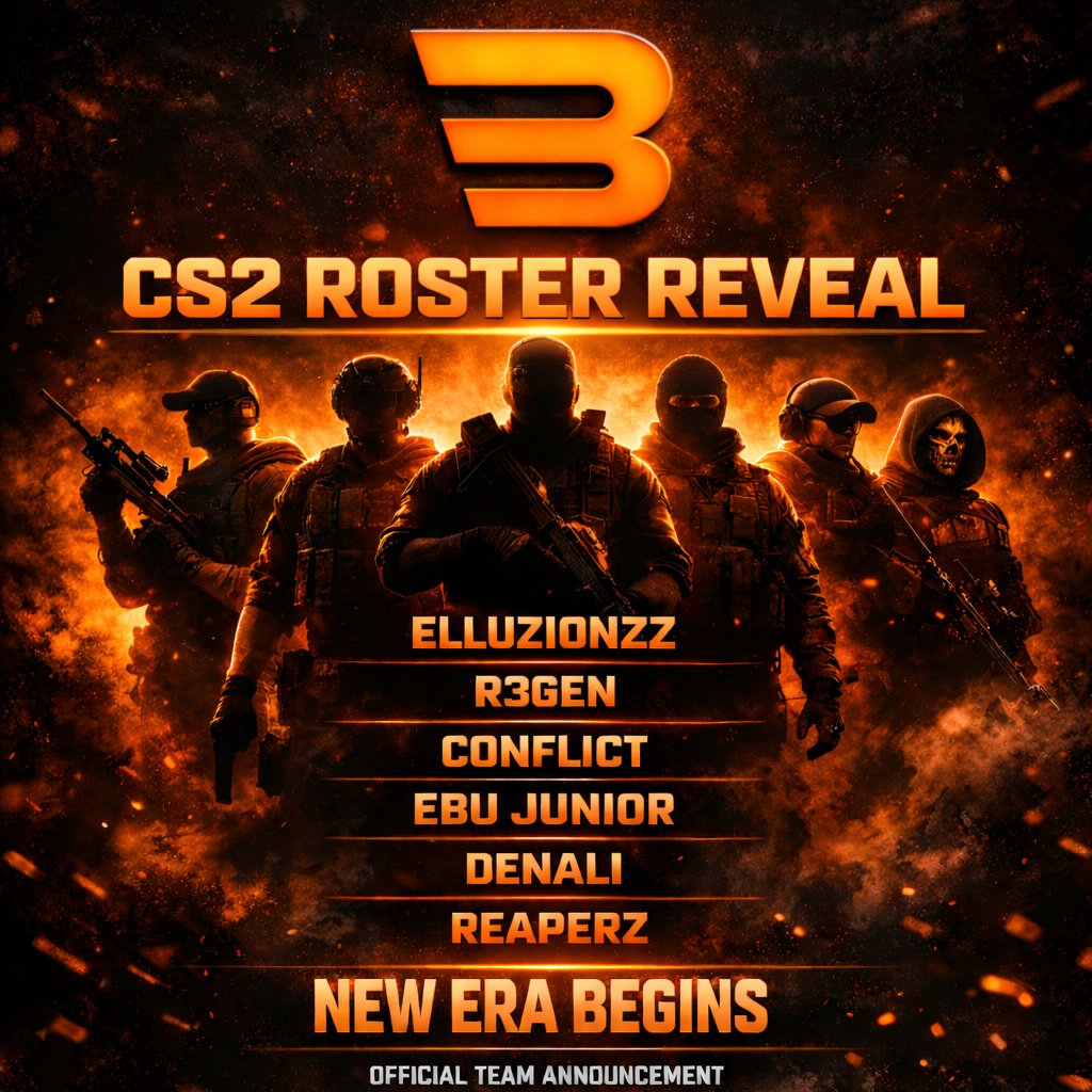 🚨CS2 Team Announcement 🚨

🔥 Roster Reveal 🔥
We’re proud to officially announce our BGNS Esports CS2 roster!
A new chapter begins as these players step up to represent the org and compete at the highest level. The grind starts now. 💪

Follow the journey.
#CS2 #CounterStrike