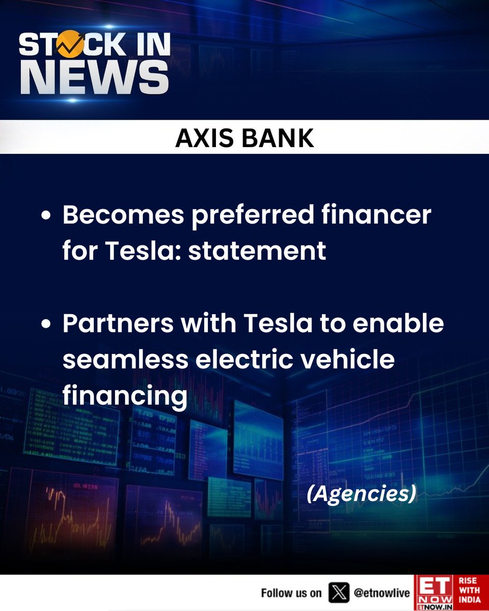 ETNOWlive's tweet image. #StockInNews | Axis Bank becomes preferred financer for Tesla: statement  (Agencies)

#AXISBANK #StockMarket