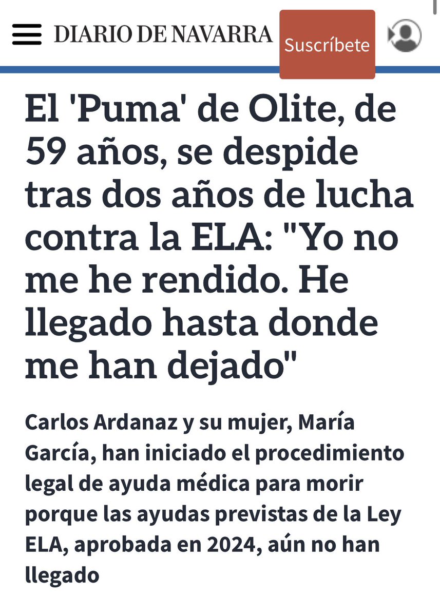 Tras años de lucha, acaba iniciando el proceso para morir mientras las ayudas que el Gobierno aprobó en 2024 no llegan.

Nos gobiernan a base de titulares y fotos mientras la gente se queda sola frente a la enfermedad.

Cada caso tiene un rostro, una y una vida. Es una vergüenza.