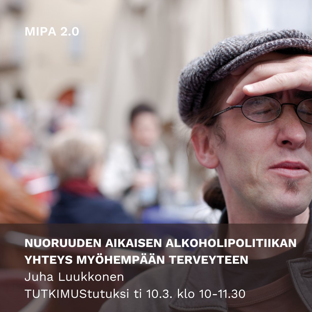 MIPAverkosto's tweet photo. Alkoholipolitiikka puhututtaa. Voidaanko alkoholipolitiikan keinoin ehkäistä varhaisen alkoholinkäytön pitkäaikaisia terveyshaittoja?
Tutkittua tietoa aiheesta TUTKIMUStutuksi-tapaamisessa - tervetuloa kuulolle!
Aika: ti 10.3. klo 10-11.30.
Ilmoittaudu: https://t.co/crs4p6RKxj https://t.co/NUFznXoYAP