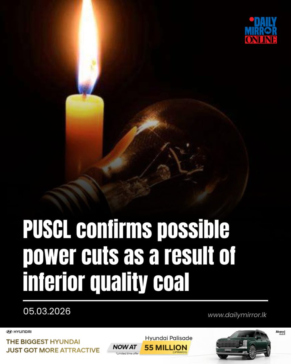 Dailymirror_SL's tweet photo. PUSCL confirms possible power cuts as a result of inferior quality coal

Read More:
https://t.co/89m0BttpNB https://t.co/UYc6vWLNOa