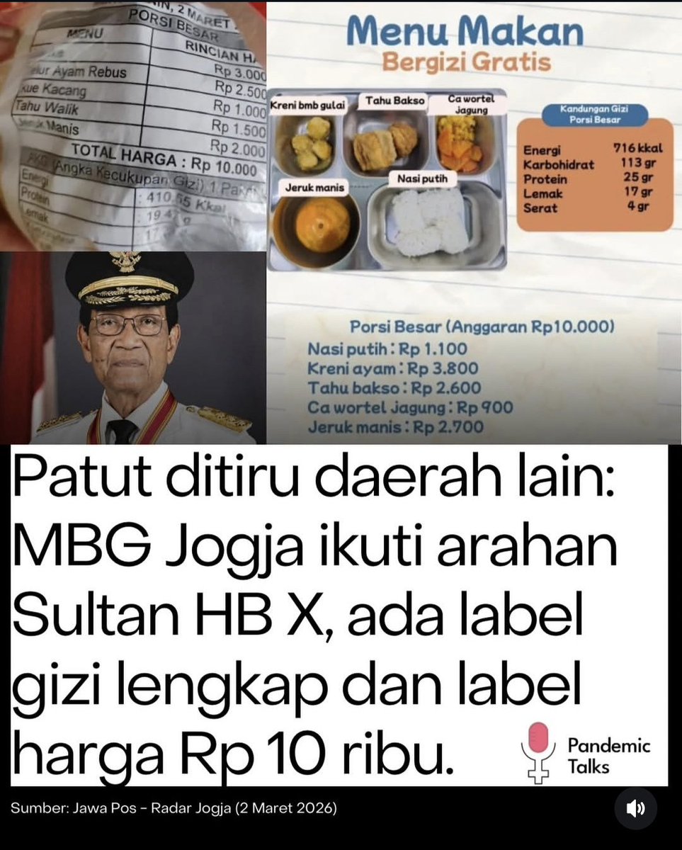 Meski masih ada celah, ini adalah langkah yg bagus. Label gizi dan harga merupakan bentuk transparasi dan akuntabilitas penggunaan APBN dalam pemenuhan MBG.

Tapi alangkah lebih bagusnya lagi kalau APBN jangan dipake MBG sih. Masih banyak sektor yg lebih butuh dukungan APBN dr