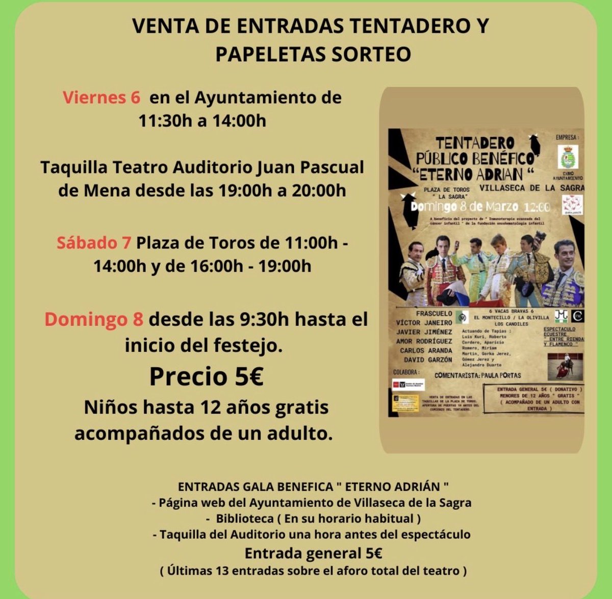 eduhinojosa's tweet photo. Desde mañana ya puedes adquirir las entradas para el tentadero y los boletos para el sorteo no dejes de escapar tu oportunidad. Todo lo recaudado irá desatinado a la investigación del cáncer infantil. #EternoAdrian https://t.co/UA9Wb8LqJ6