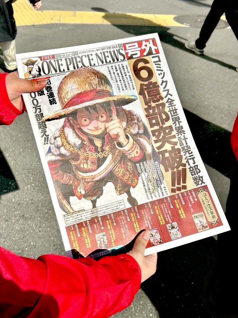 ワンピース　突破号外　ニュース 6億部　5 部　即日発送 ワンピース 号外 読売新聞 6億部突破記念｜Yahoo!フリマ（旧PayPayフリマ）