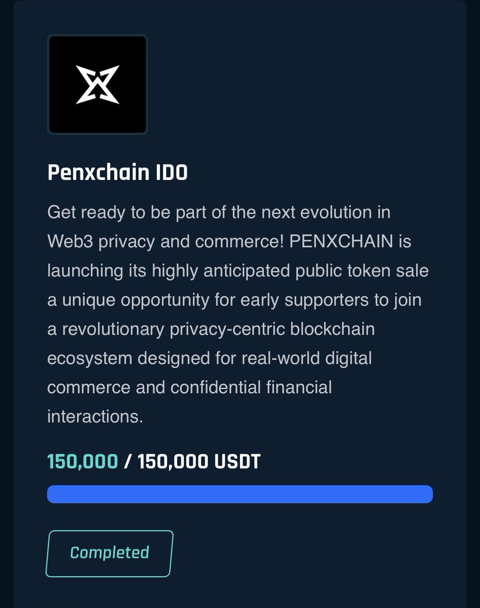 $150,000 IDO SOLD OUT 

The PENXCHAIN IDO on Siruspad has been successfully completed.

$150,000 raised.
A major milestone unlocked for the ecosystem. 

To everyone who participated and supported the vision of a privacy-first Web3 commerce network, we appreciate you.

Now we move