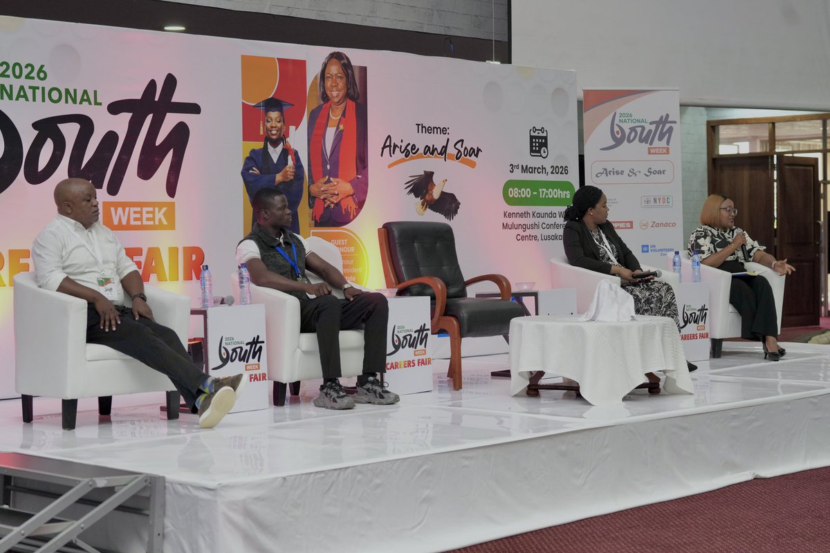 UNDPZambia's tweet photo. It’s Youth Week! 🎊

HR Associate Mailesi Gatsi joined a dynamic Career Fair panel discussing Mental Health, Resilience, Workplace Well-Being, Coping with Career Pressure &amp; Youth Support Systems.

Building healthier workplaces &amp; stronger support for young professionals. https://t.co/A51q7ENLNM