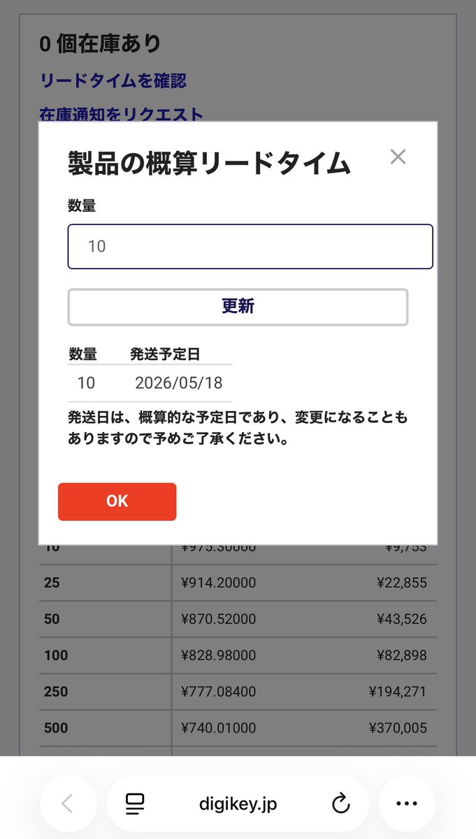 在庫はないけどそんなに遅くない