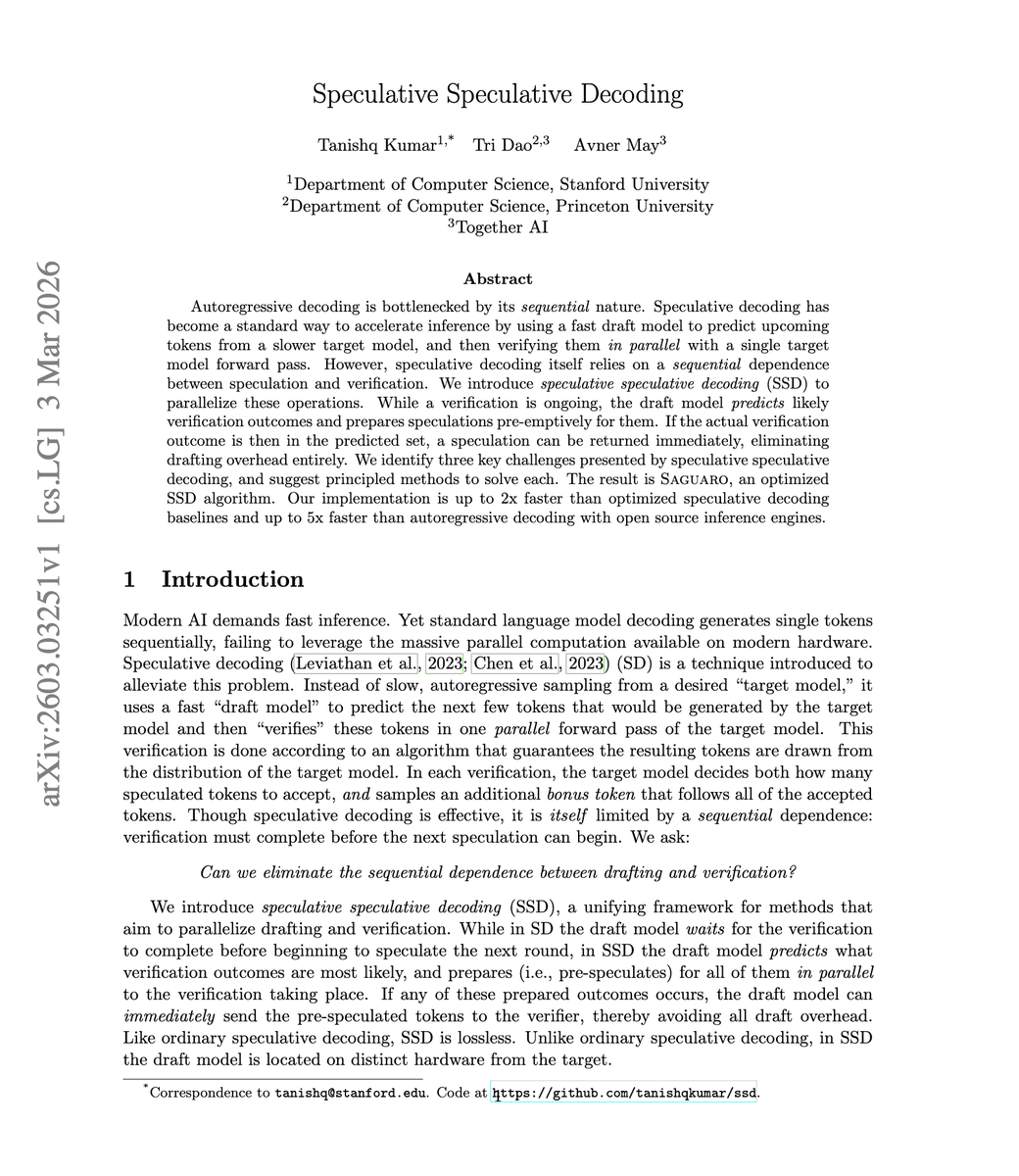 “Speculative Speculative Decoding” Even though speculative decoding ...