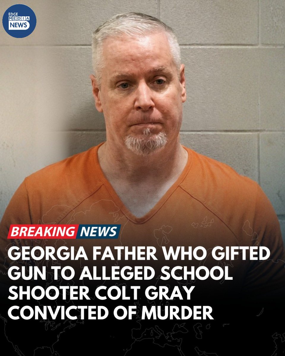 EdgeMediaNewss's tweet image. On March 3, 2026, a Georgia jury convicted Colin Gray of second-degree murder and involuntary manslaughter for giving his son the rifle used in the 2024 shooting at Apalachee High School in Winder that killed two students and two teachers. #BreakingNews  #politics #Marine #News