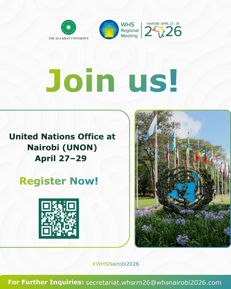 📢 Save the date!

The World Health Summit Regional Meeting 2026 will be held from 27–29 April at the United Nations Office at #Nairobi 🇰🇪. 

The meeting will bring together leaders, innovators and changemakers for building a healthier future in the African region and beyond.