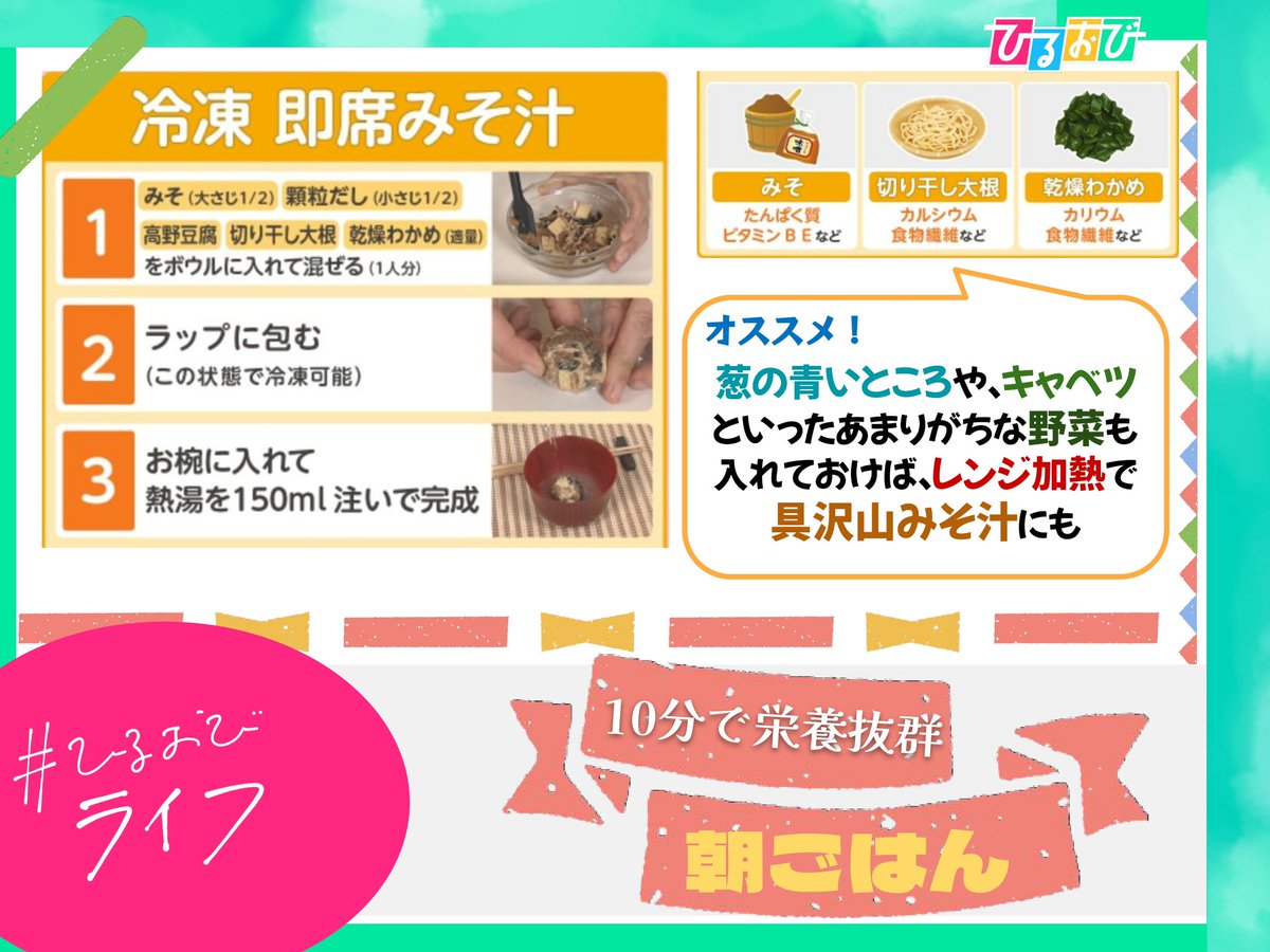hiruobi_tbs's tweet photo. 3月5日（木）#ひるおびライフ 
お楽しみいただけましたか？🌟

およそ10分で済ませられる、#タイパ抜群 の#朝ごはん レシピ について紹介しました⭐️ https://t.co/q6NH0vUcy8