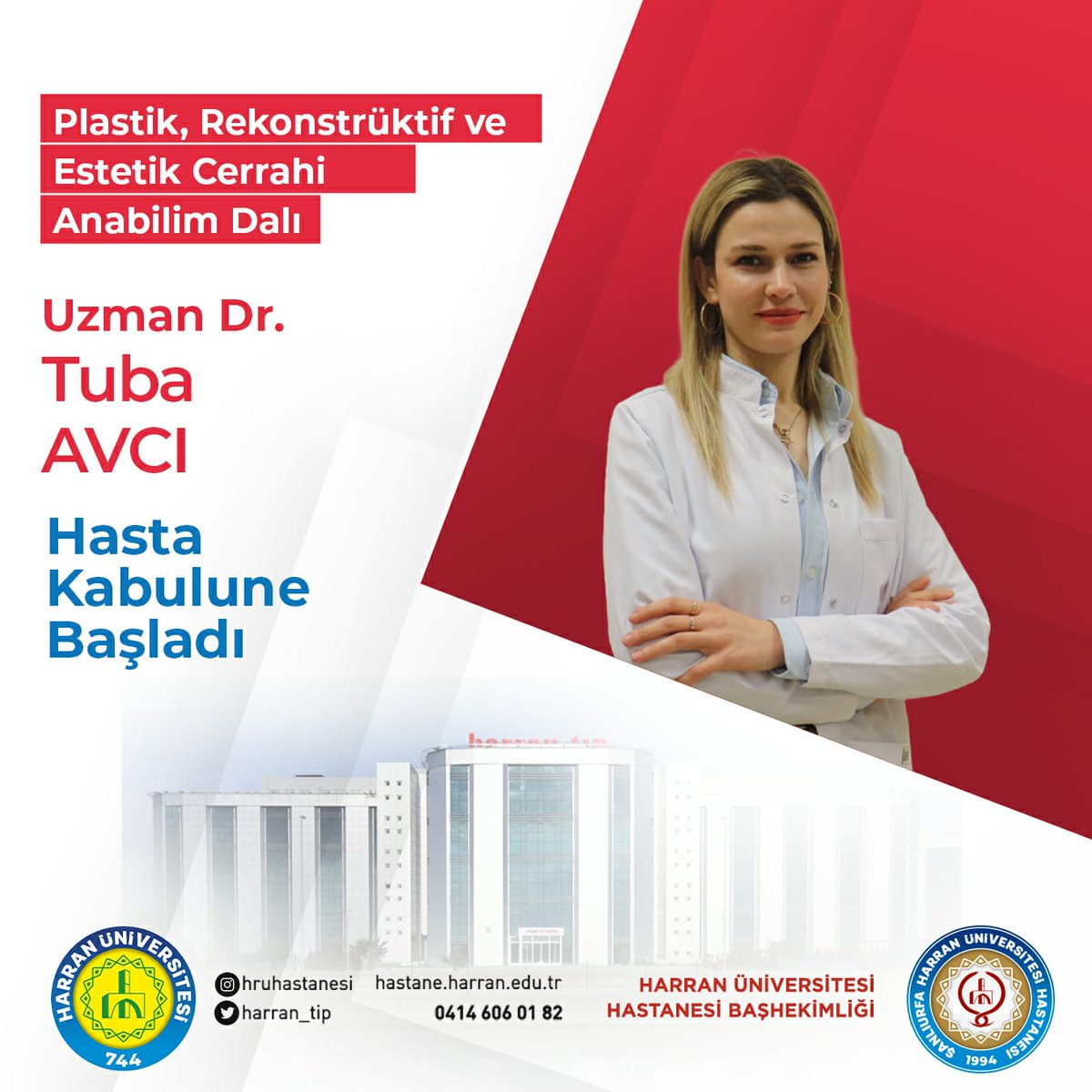 HARRAN_TIP's tweet photo. Vatandaşlarımıza bir müjde daha vermenin gururunu yaşıyoruz.
Hastanemiz Plastik, Rekonstrüktif ve Estetik Cerrahi Anabilim Dalı’nda Uzman Dr. Tuba Avcı hasta kabulüne başlamıştır.
Tüm vatandaşlarımıza hayırlı olsun. https://t.co/0nML1QEgKg