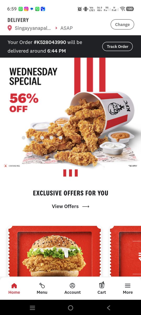 Muhammedshaloo5's tweet photo. @KFC_India “Ordered Wednesday Special Combo at 5:40 PM (ETA 6:30 PM). Even after 3 hours it wasn’t delivered. Tried calling the delivery partner and restaurant 10+ times, no response. After 5 hours the app shows ‘delivered but I never received the order. Completely unacceptable @KFC_India https://t.co/iup6T4kyn2