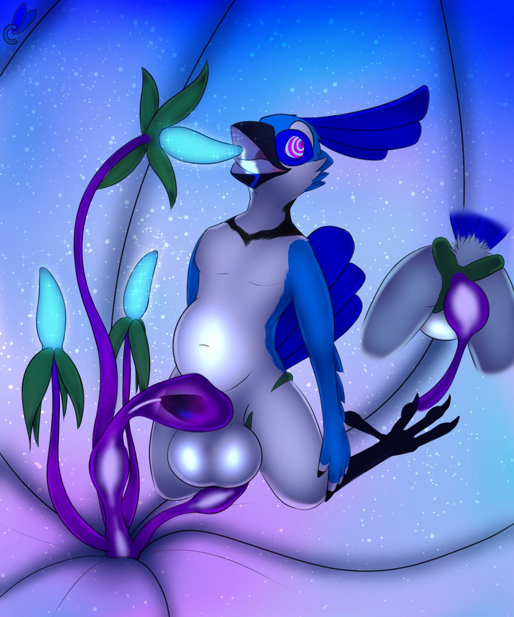 This is based on my old Seed Bearer story here:

furaffinity.net/view/31104821/

It seems I've fallen victim to the hypnotic ball-filling belly-inflating plant! Oh no! I just can't seem to close my eyes! Everywhere I look, these strange patterns are flooding my mind!