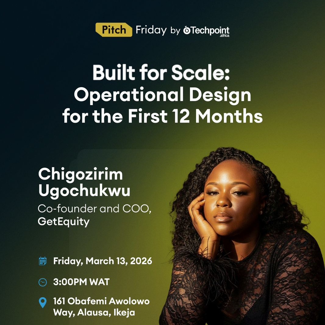 TechpointAfrica's tweet photo. The first 12 months of a startup are the most critical.

At Pitch Friday, Chigozirim Ugochukwu will break down how founders can design operations that scale from day one.

If you're building or planning a startup, this session is for you.

Register Now
