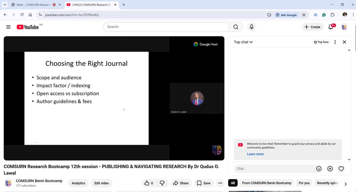 comsurn_benin's tweet photo. ✈️ Session 12 Highlights (March 1st 2026)

COMSURN, UNIBEN held a workshop on Navigating the Publishing Process led by  Dr Qudus O. Lawal.

Participants explored the journey from manuscript to journal publication.

Watch: https://t.co/fgZwZAW9Fj

#COMSURN #AcademicPublishing https://t.co/lWQ6JRwR0G