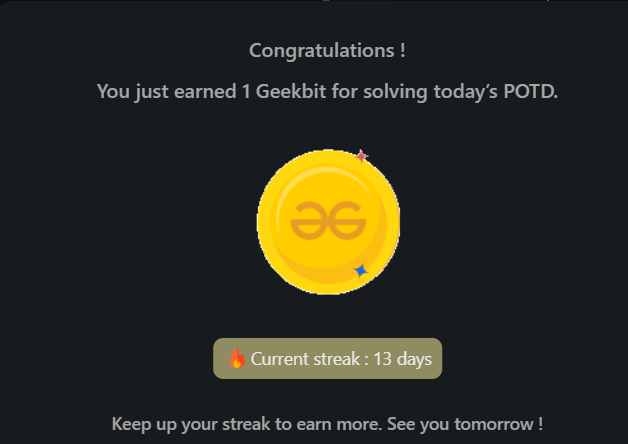 PawanRoy001's tweet photo. 60 Days POTD Challenge Powered By NPCI  
Day 13 POTD
@geeksforgeeks
@NPCI_NPCI
#geekstreak60 
#npci https://t.co/YFoCg4a3B2