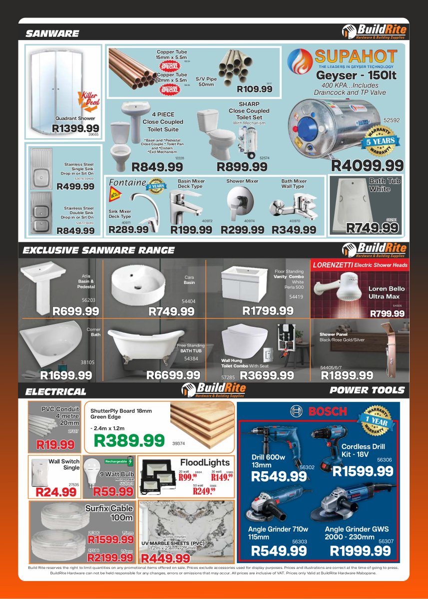 BuildriteH's tweet image. BuildRite Hardware March Madness Sale is now on at Mabopane... Are you ready for these Crazy prices and many more Amazing deals!!!😁

#BuildRite #buildritehardware #mabopane #tshwane #soshanguve #UnitN #0190