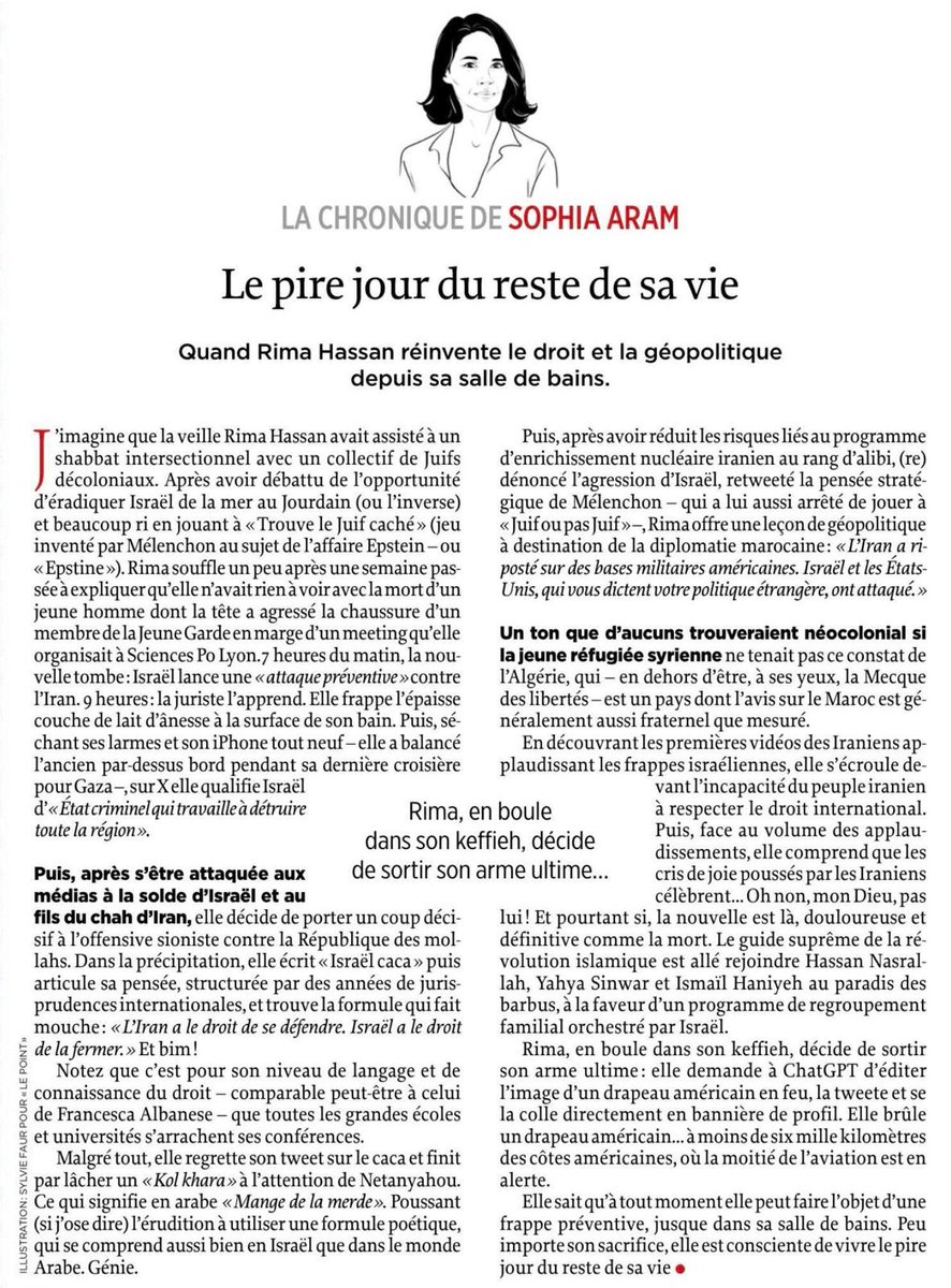Cette chronique de <a href="/SophiaAram/">sophia aram</a> est d’une justesse mordante : quand l’idéologie remplace le droit et la géopolitique, la satire suffit à révéler le vide de la pensée. Une nouvelle démonstration éclatante face aux outrances de Rima Hassan.