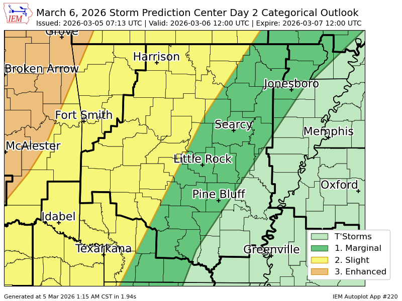 #SPC issues Day 2 Slight Convective Risk at Mar 5, 7:13z for LZK spc.noaa.gov/products/outlo…