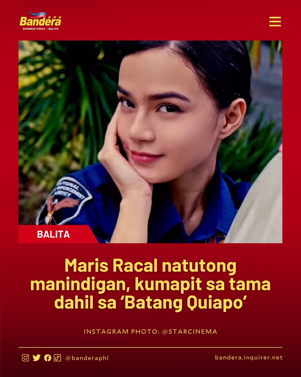 Maris Racal sa kanyang karakter sa “Batang Quiapo”: “Marami akong natutunan kay Ponggay. Isa na doon ‘yung paninindigan sa tama…kung ano sinisigaw ng puso mo kahit maraming temptations, kahit maraming masasamang elemento sa paligid.”

MAKI-CHIKA: inqnews.net/MarisRacalBata…