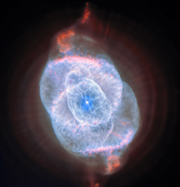 Bon dia!

Amb la magnífica i suggerent nebulosa de l'Ull de Gat, l'embolcall de mort d'un estel de massa similar al Sol.

Crèdit: NASA / ESA / Hubble / Z. Tsvetanov.