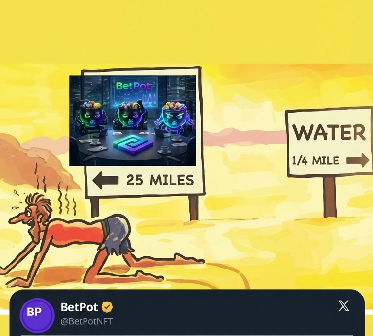 Leave water and food (short term), give me Betpot NFT Collections (legend or Epic NFT)- I was to be a long term collector of revenue shares in the crypto world.
#BetPotNFT 
<a href="/BetPotdotfun/">BetPot</a> <a href="/ricarfonso78g/">Ricardo</a> <a href="/Mastrom0/">𝓜𝓪𝓼𝓽𝓻𝓸</a>