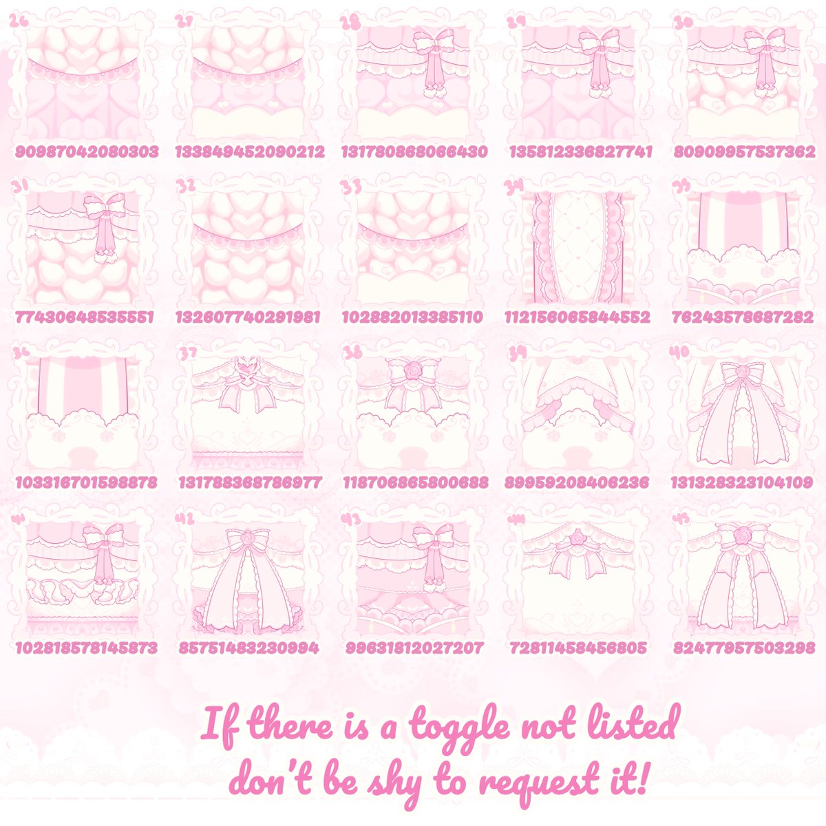 XxFawned_RosexX's tweet photo. 🌸Froggy-over Sweet Rose Cake Patterns 👛
🌷45 Patterns for you to use🦢

Codes, Legacy Patterns, and extra info in reply's https://t.co/IXXUaXQLAp