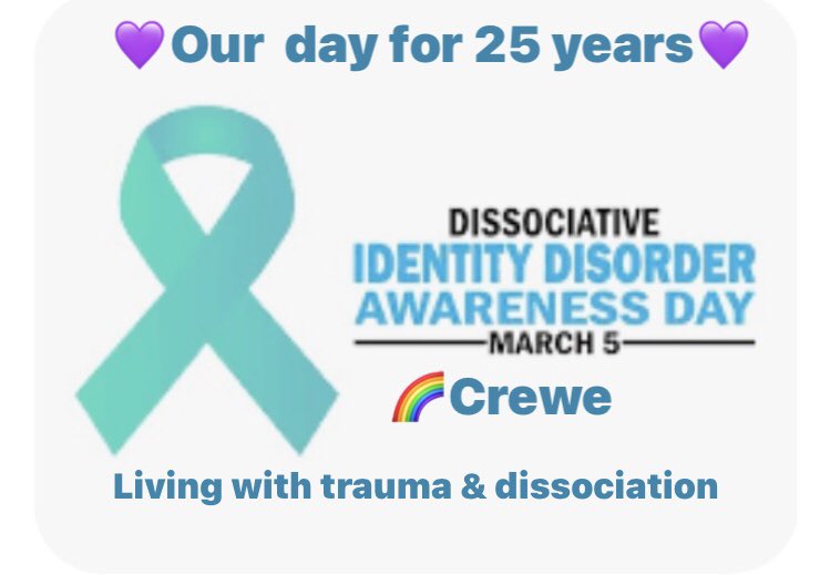 RhiaCrewe's tweet image. 💜 25 years of recognising and acknowledging our day. #DID #25years #DIDawarenessday #rainbowcrewe #cptsd #5march