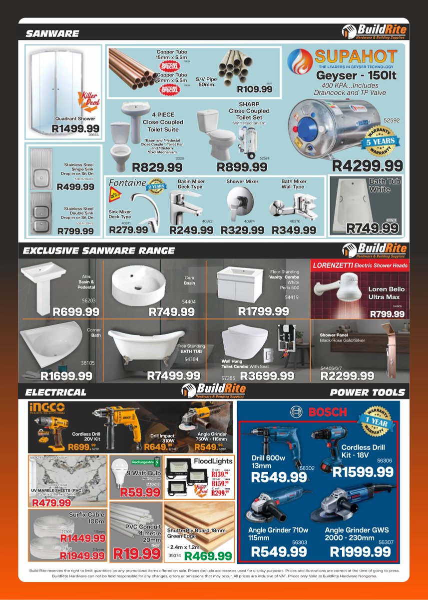 BuildriteH's tweet image. BuildRite Hardware March Madness Sale is now on at Nongoma...Are you ready for these Crazy Prices and many more Amazing deals!!!😁

#buildritehardware #hardware #hardwarestore #affordable #dream
#nongoma #zululand #kwazulunatal #035 #3950