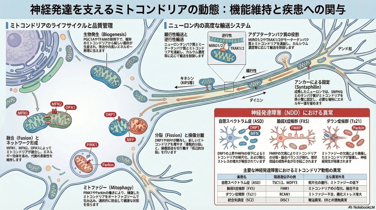 thmonk_pf's tweet image. mitochondria生合成/mitophagy/融合/分裂/輸送などdynamicsはneuron分化/成熟/synapse形成を直接制御
破綻がASD/脆弱X症候群/down症候群/統合失調症等の神経発達障害に共通

dynamics過程そのものを標的とした治療戦略が新たなNDD治療paradignとなる

#mitochondria 
#papers 
nature.com/articles/s4158…