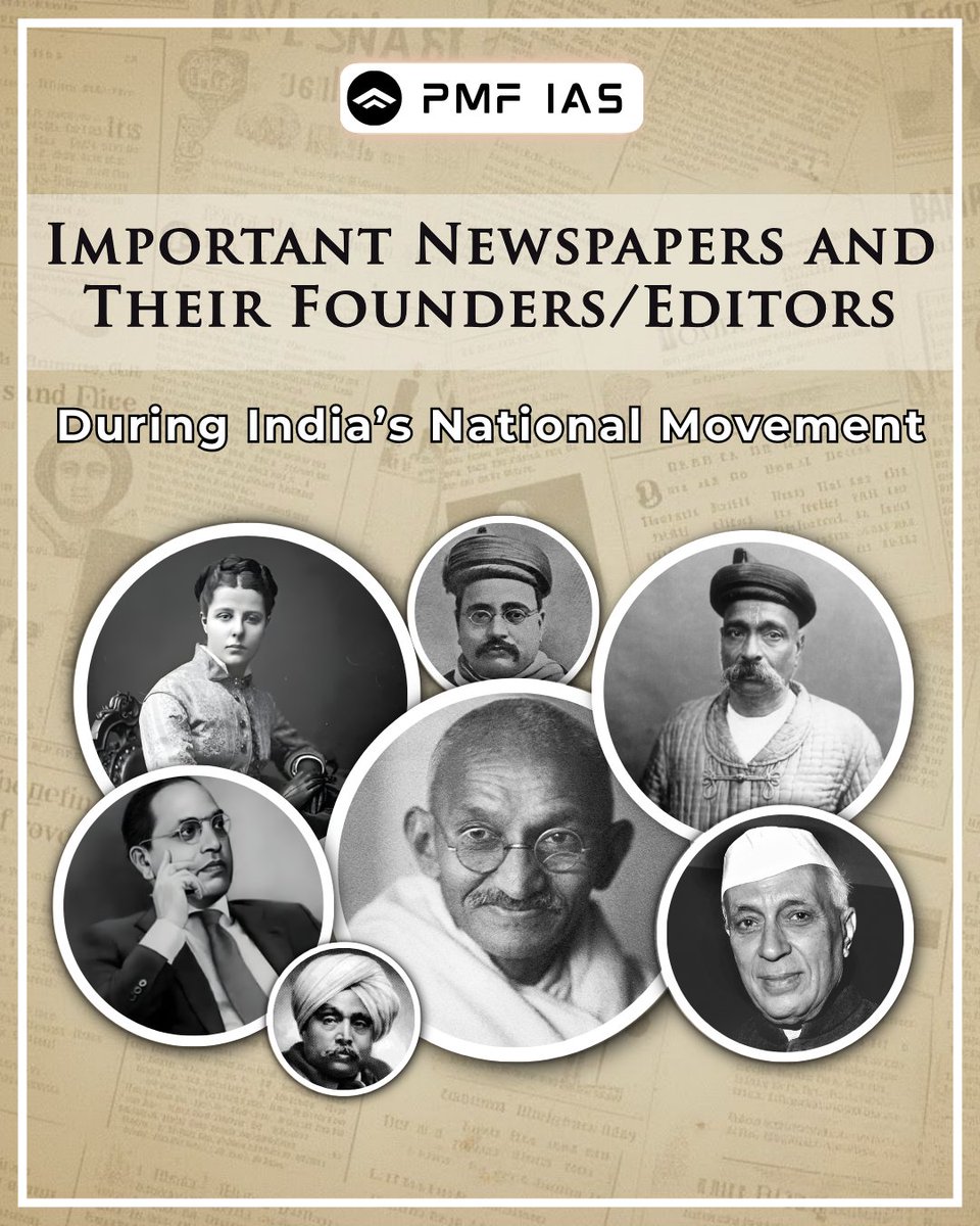 pmfias's tweet photo. Important Newspapers &amp; Their Founders/Editors During India's National Movement 🧵

Download Full PDF Here 👇 https://t.co/A8D5NoqZEI