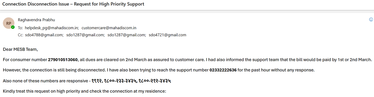 raghudac's tweet photo. @helpdeskmsedcl @MSEDCL 
Please resolve this ASAP https://t.co/1VUWaRT5AT