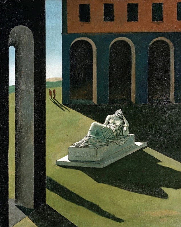 rita_mereu's tweet photo. “So perché sono triste, ma non saprei dire perché sono melanconico...gli stati melanconici cancellano dalla coscienza ogni motivo iniziale, presente invece nella tristezza”.
E. Cioran
#VoceEDelizia
#art
G. De Chirico
"Melanconia"
#ArteYArt #DeChirico #Metafisica #painting https://t.co/dV1IV9Awf0