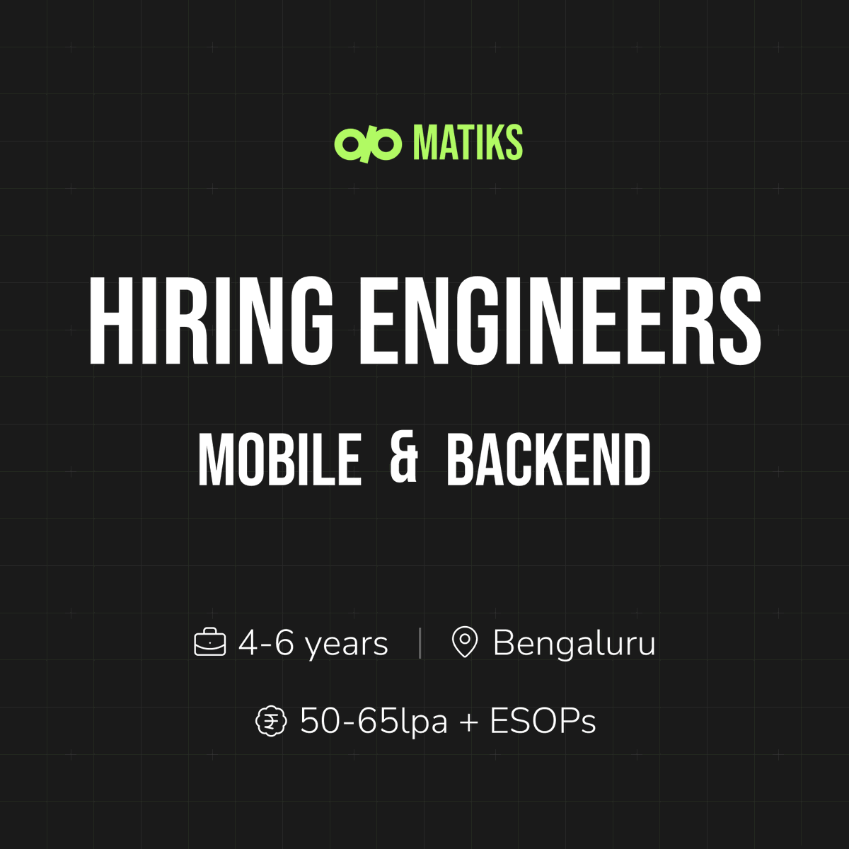 My favorite app <a href="/MatiksHQ/">Matiks</a> is hiring 🥳

If you are a mobile or backend engineer looking to work on hard problems involving real-time systems and concurrency at scale, Matiks is the place to be!

Link in the comments below 👇