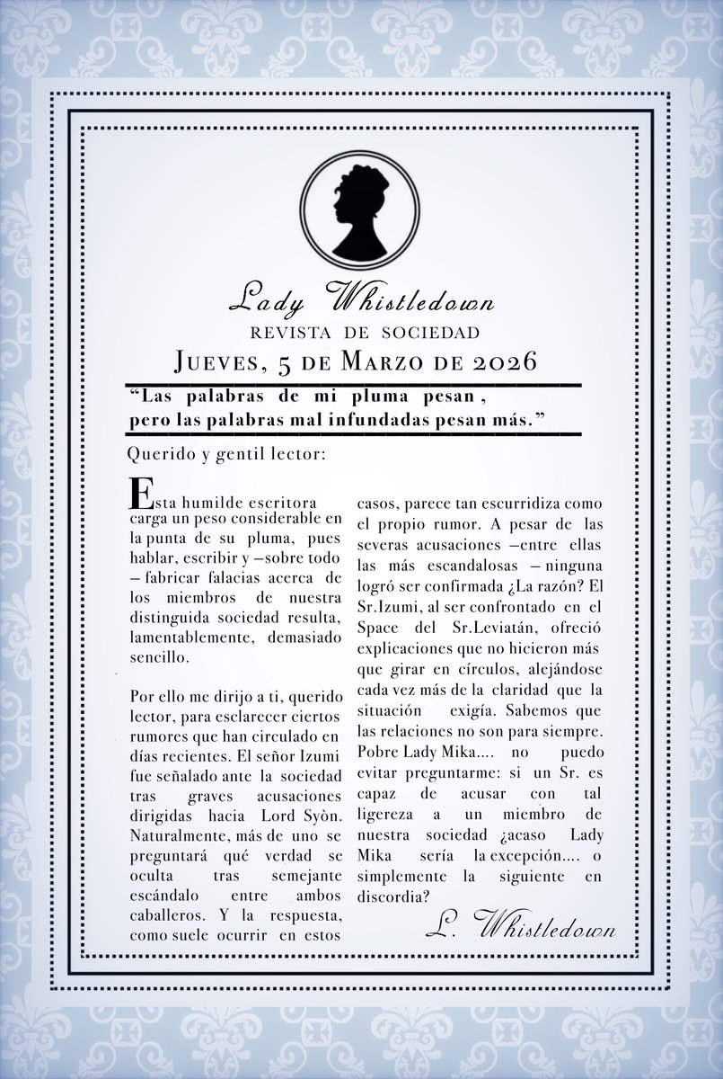 LWhistledownCC's tweet photo. ⚜️  ——Entre rumores y acusaciones, la sociedad siempre observa… ☕︎𓂃 https://t.co/dR0PEmCSmV