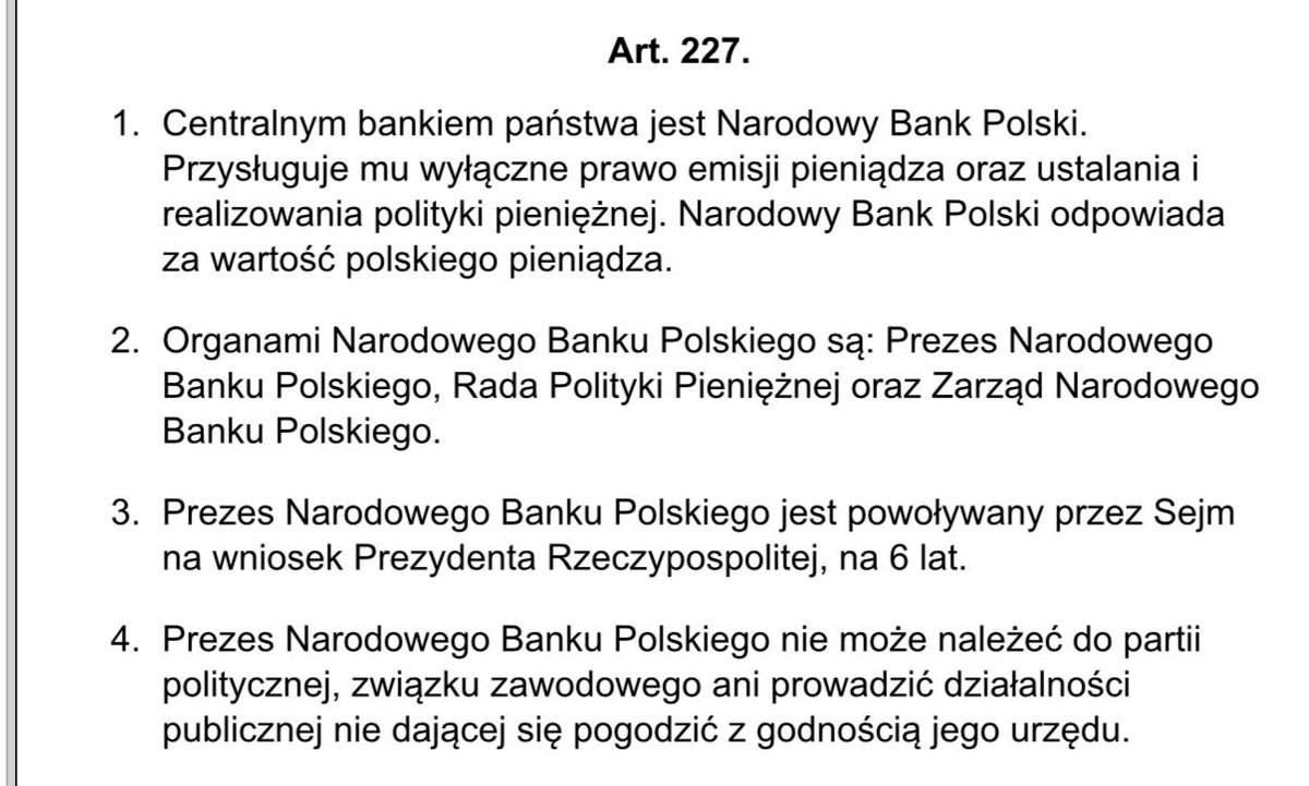 Przypomnę też art 227 ust 4 Konstytucji, który mówi o wymogu apolityczności prezesa NBP.
