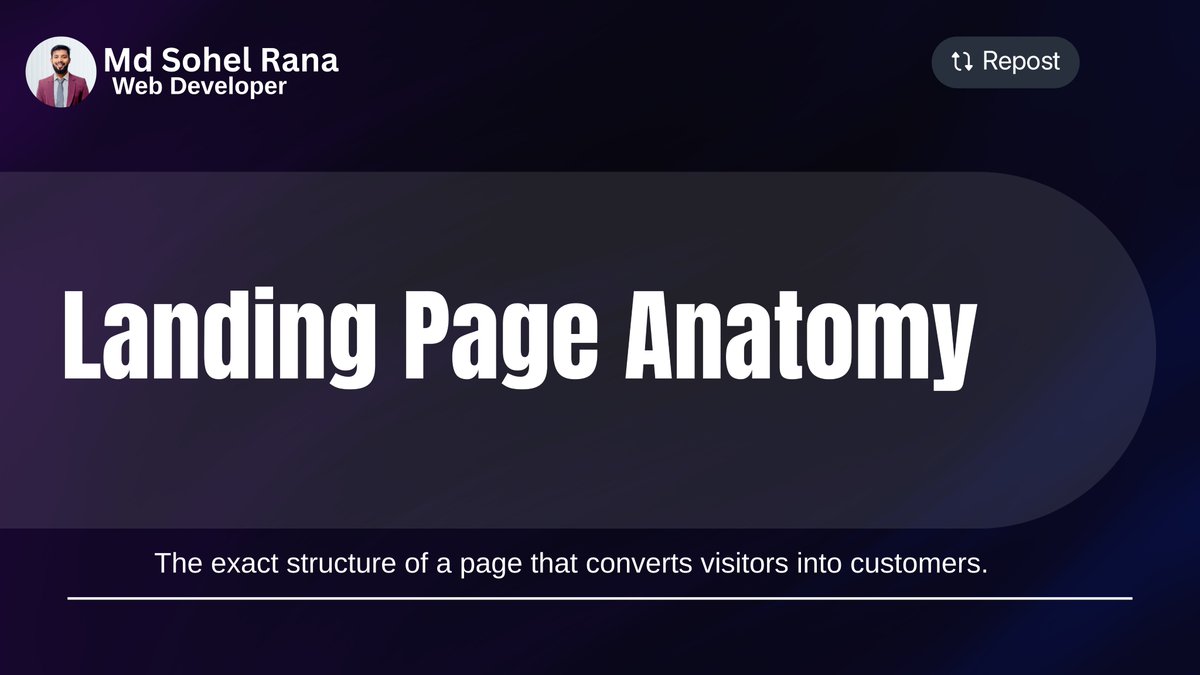 dev_sohel07's tweet image. Most landing pages fail because they look good, 
but don’t follow structure.

Design is important.
But structure converts.

Before your next design, ask:
Does my page follow this anatomy?

#LandingPage #WooCommerce #Webdeveloper #Webdevelopment #WordPress #MdSohelRana