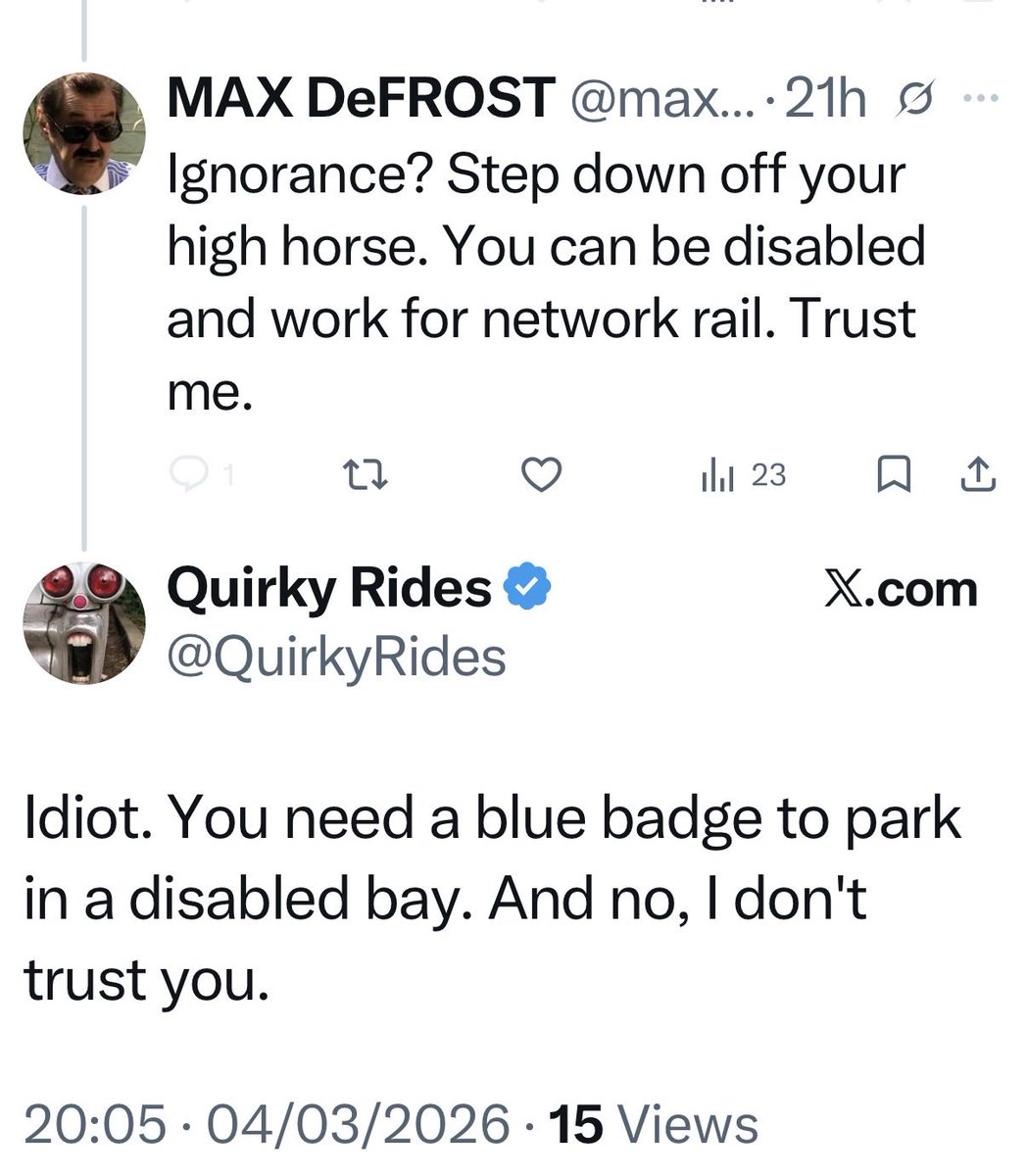 Quirky Rides the blocking wanker and disability denier. Cheers fella...