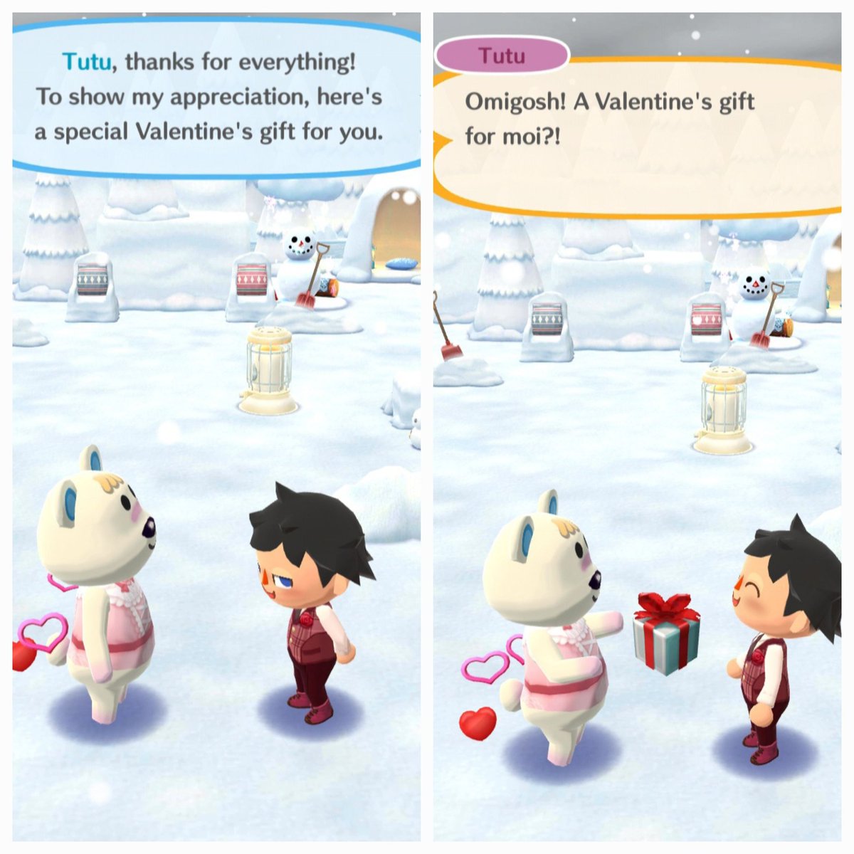 LSoulrise's tweet image. I gave Tutu my Valentine's gift! Look at her big smile! 🩷😊❤️

Then she surprised me with a return gift! 😃 😍

#ValentinesDay
#ACPC #PocketCamp #AnimalCrossingPocketCamp